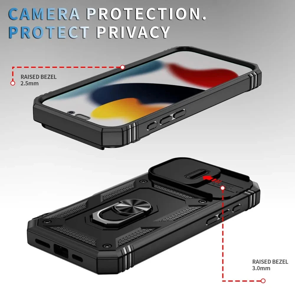 Case For iPhone 16 15 14 Pro Max 13 12 11 Pro Plus 360 Full Body Rugged Protective Slide Camera Stand Protection Ring Cover