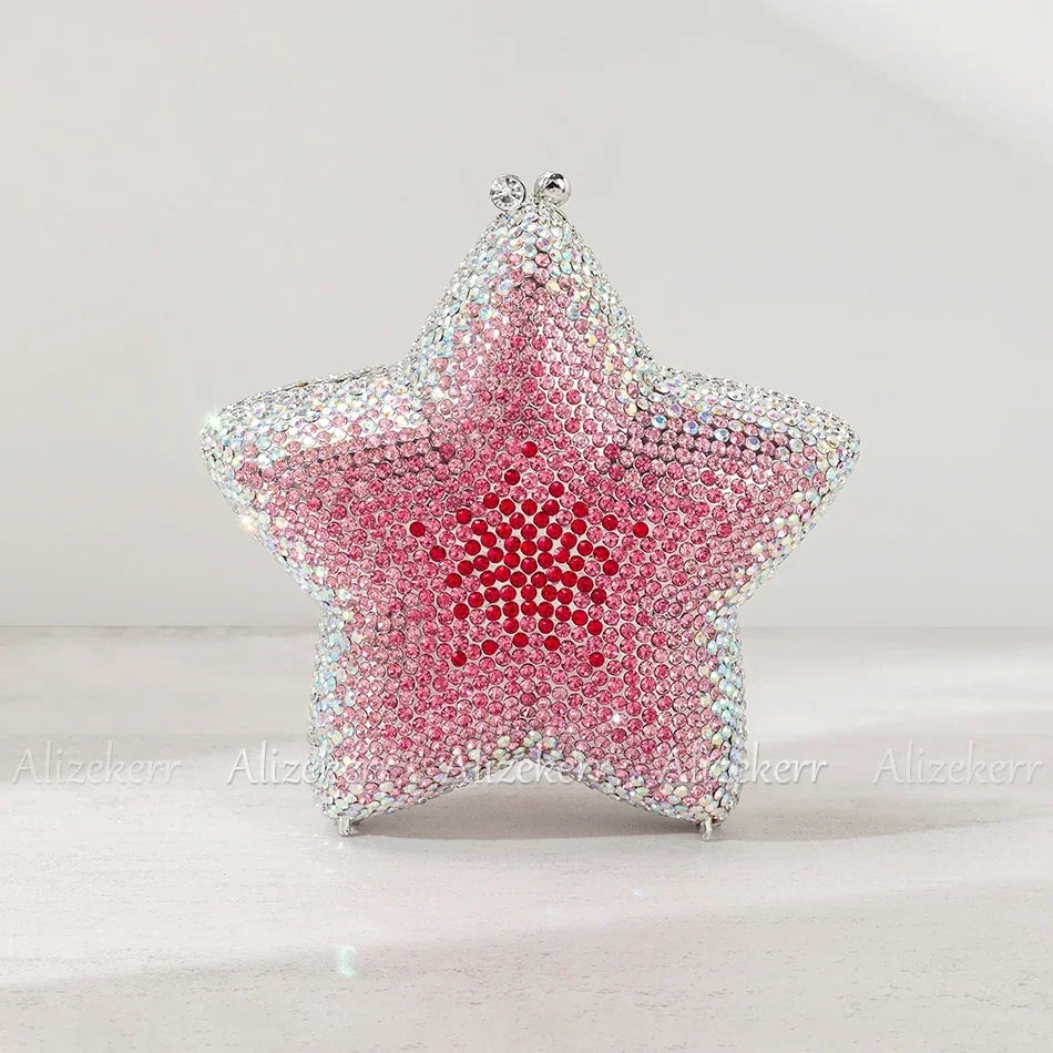 Alizekerr Star Shaped Crystal Evening Bags Women 2024 Boutique Gorgeous Gradient Colour Diamond Mini Clutch Purses Wedding Party