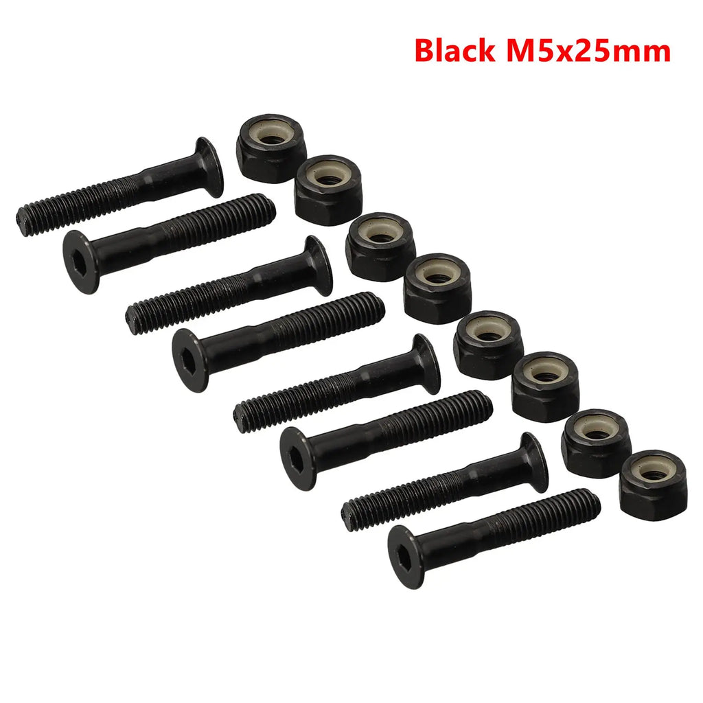 16Pcs Screws Bolts+Nuts 25/28/30mm Accessories Carbon Steel Long Board M5 Nuts Replacement Skateboard Tool