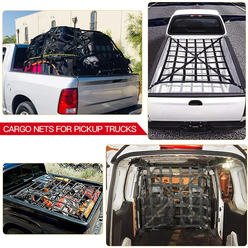 Car Trunk Rooftop Net Heavy Cargo Net Mesh Cargo Net Truck Trailer Dumpster Extend Mesh Covers Luggage Nets With 4 Fixed Belt