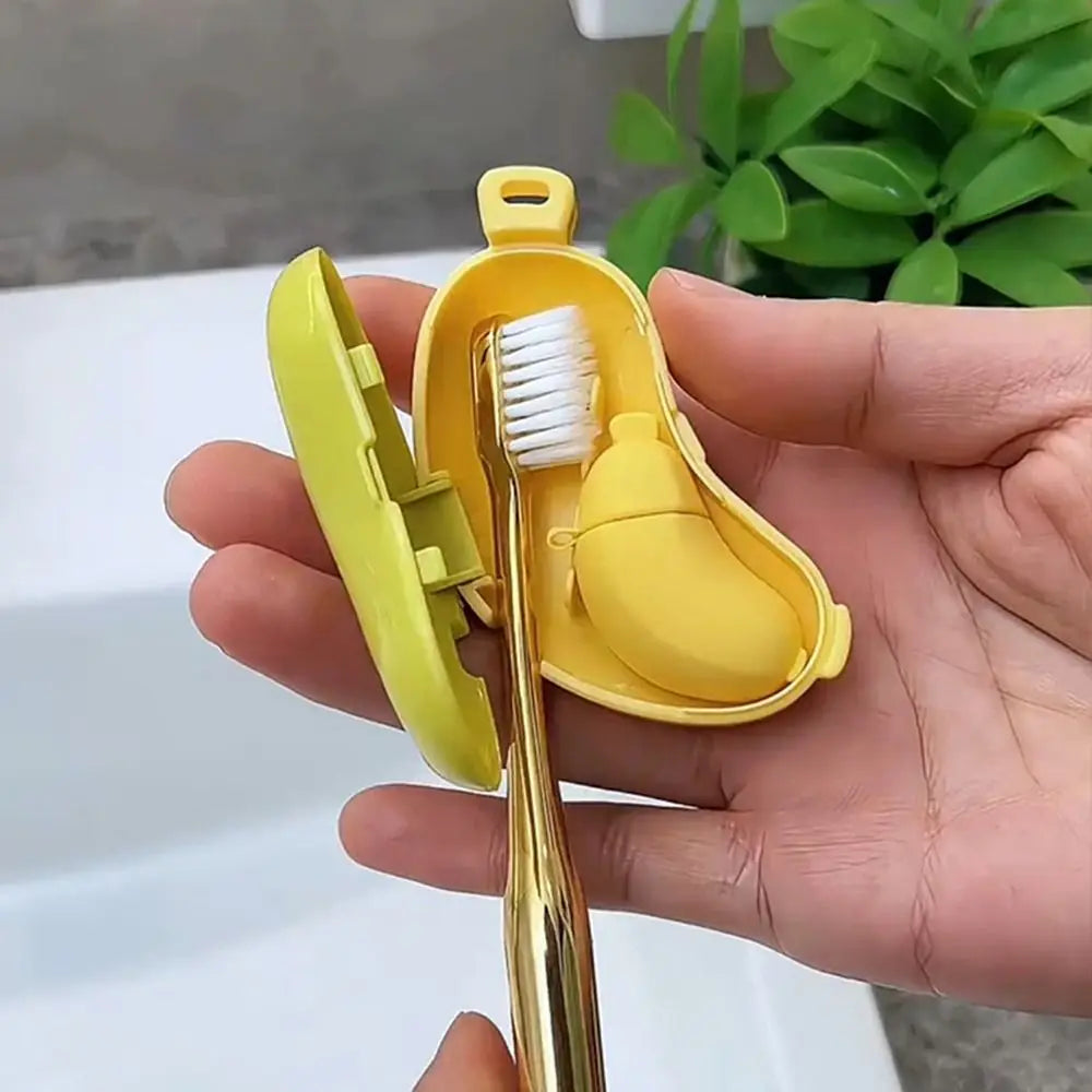 Plastic Toothbrush Head Protective Cover Portable Brush Protect Toothbrush Dust Cap Cover 2in1 Banana Shape Toothbrush Case Cap