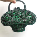 WHTUOHENG Women's Rhinestone Embellished Flower Leaves Basket Clutch Bag Luxury Diamond Evening Purse Crystal Bridal Handbag