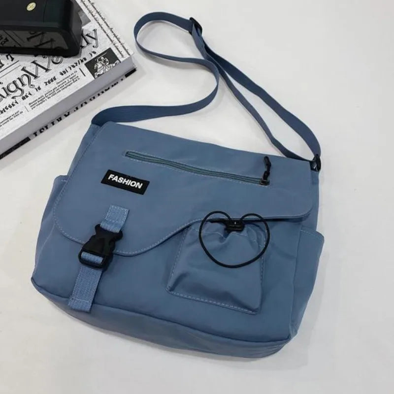 Japanese Simple Messenger Bag Student Nylon Waterproof Canvas Handbag Shoulder Crossbody Bags for Women Men Satchels Bolsas