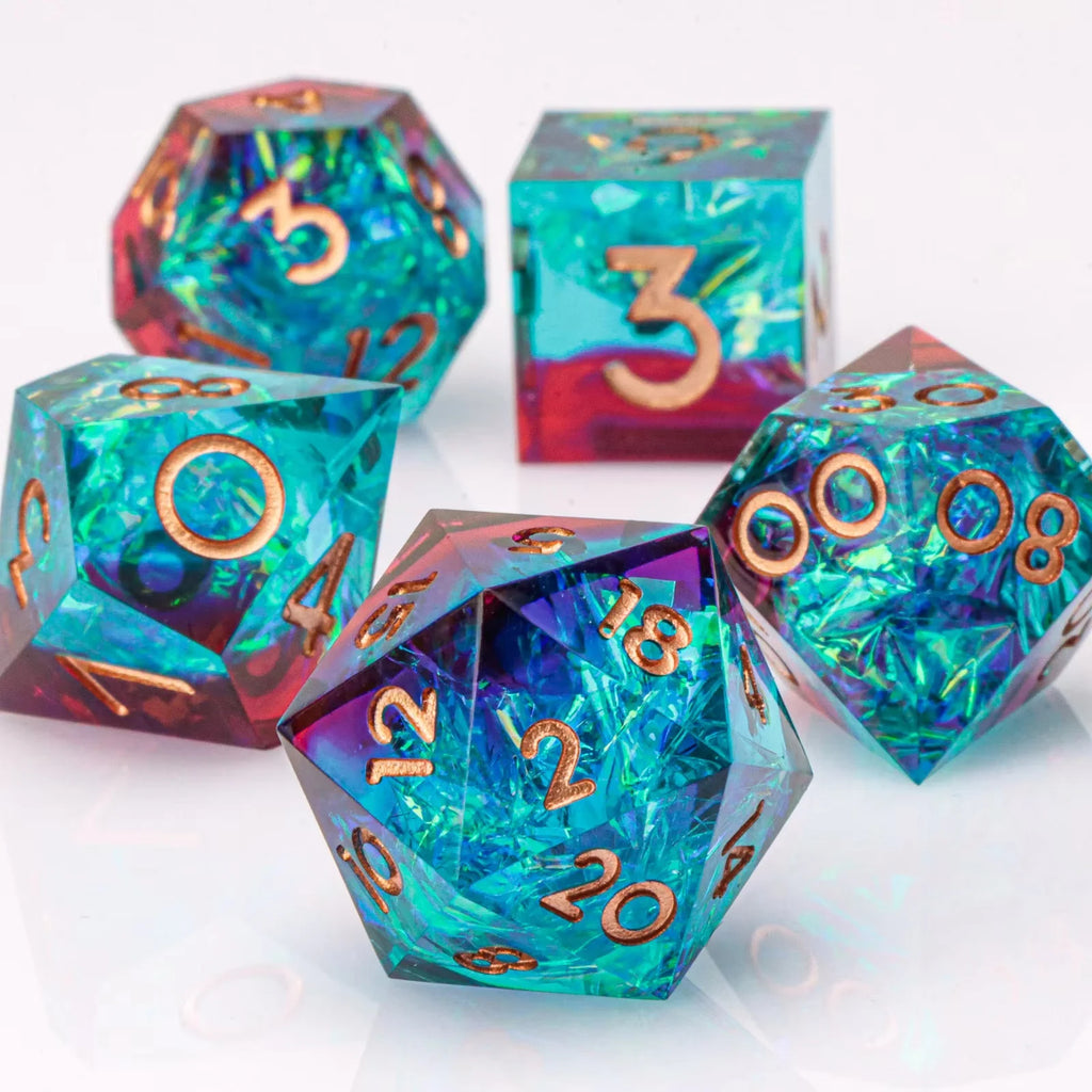 Dragon Eye Dice Set with Full Liquid Core & Sharp Edge | for D&D, Pathfinder RPG | Metallic Resin Dungeon Master Dice | for Gift