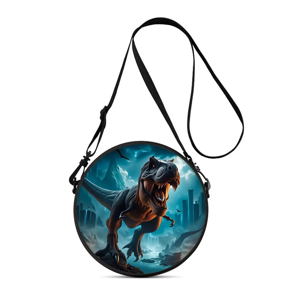 Dinosaur Print Round Shoulder Bag Casual Messenger Bag for Woman Best Gifts 2D Flat Casual Daily Crossbody Bag