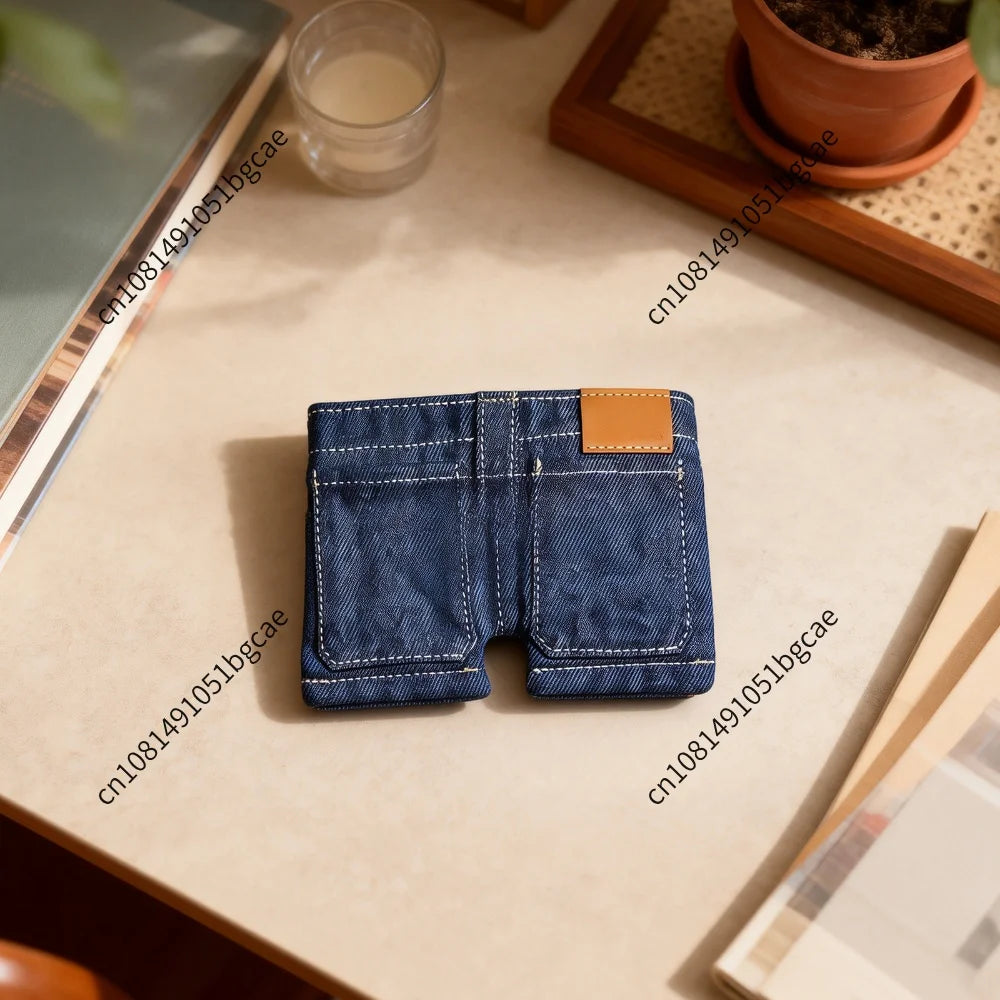 Pocket Pants Mini Jeans Wallet Lightweight Compact Folding Card Holder Funny Jorts Style Denim Shorts Purse for Novelty Gag Gift