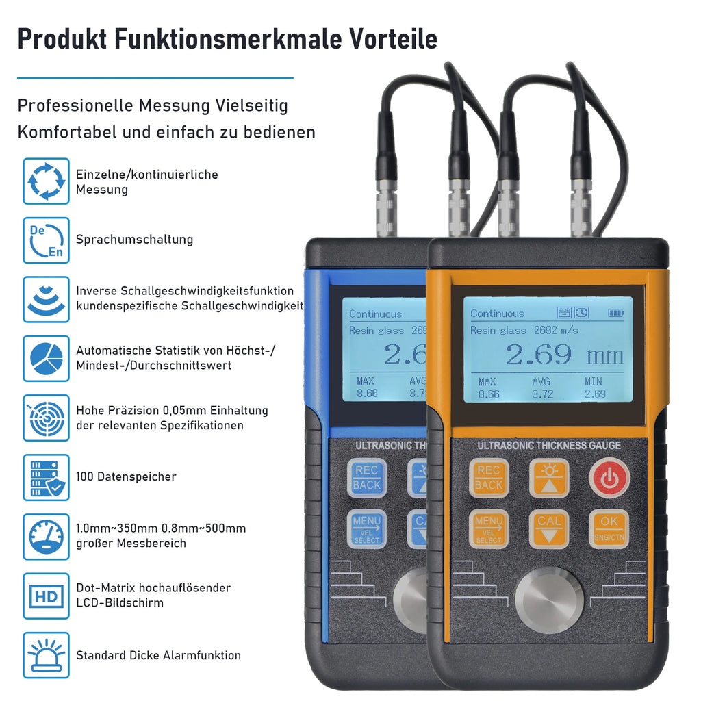Digital Ultrasonic Thickness Gauge Meters Thickness Meter,1.0-350mm Paint Thickness Tester for Metal Glass PVC Acrylic,130S