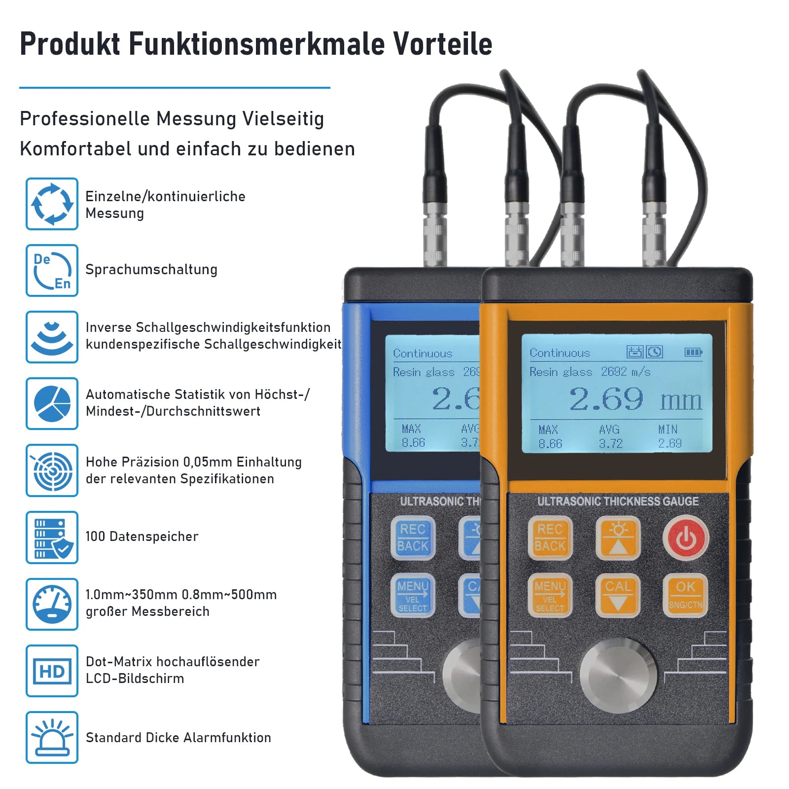Digital Ultrasonic Thickness Gauge Meters Thickness Meter,1.0-350mm Paint Thickness Tester for Metal Glass PVC Acrylic,130S