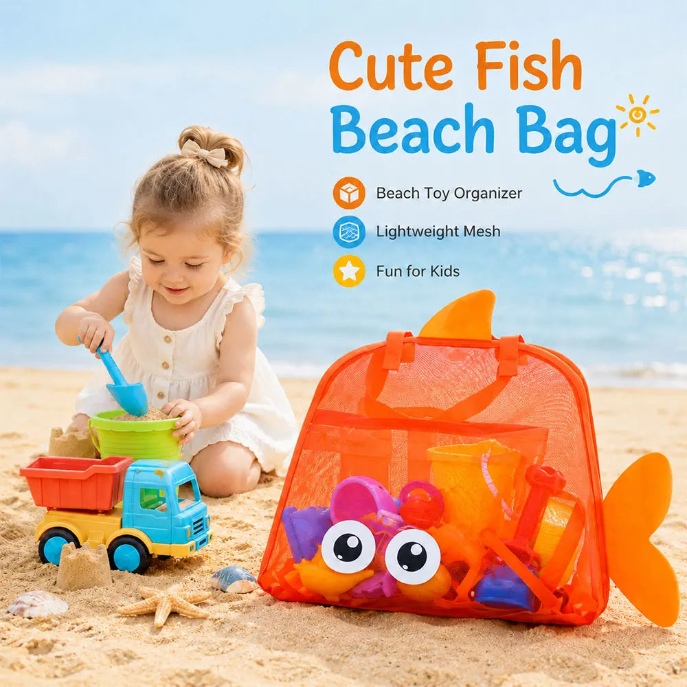 Cartoon Mesh Beach Bag Large Capacity Foldable Sand Toy Storage Tote Bag Lightweight Swim Pool Bag for Beach Travel Camping