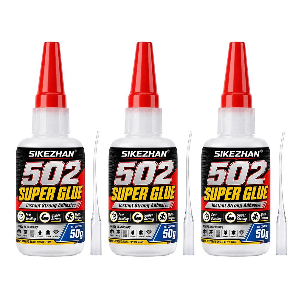 SIKEZHAN® 50g 502 Super Glue Cyanoacrylate Adhesive, Instant Quick Dry Strong Bond for Leather Rubber Glass Wood Metal Repairs