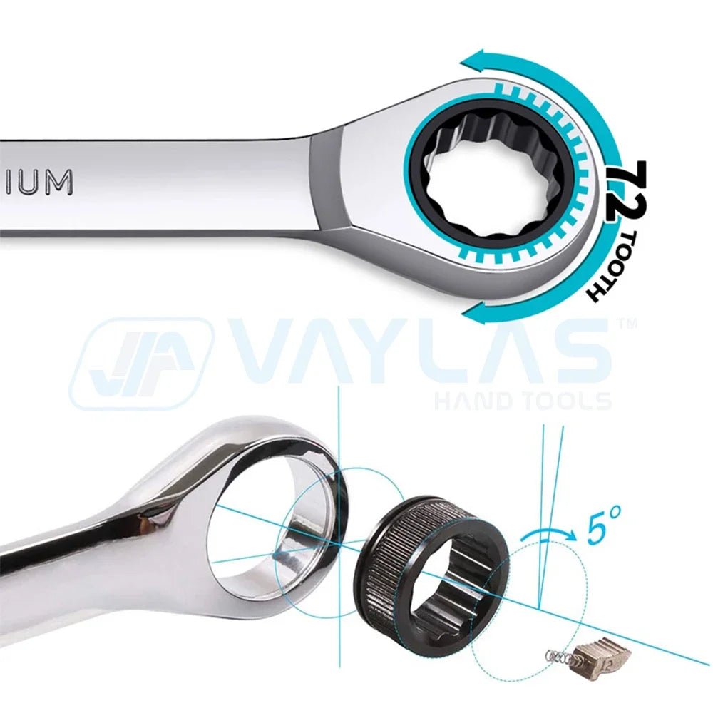 7mm Ratchet Wrench Spanner Fixed Head Mirror Polish 72T Ratcheting High Torque Multitool