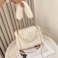 Fashionable Pearl Rabbit Fur Handbag Women's Crossbody Bag Chain Design Winter Small Versatile Shoulder Bag