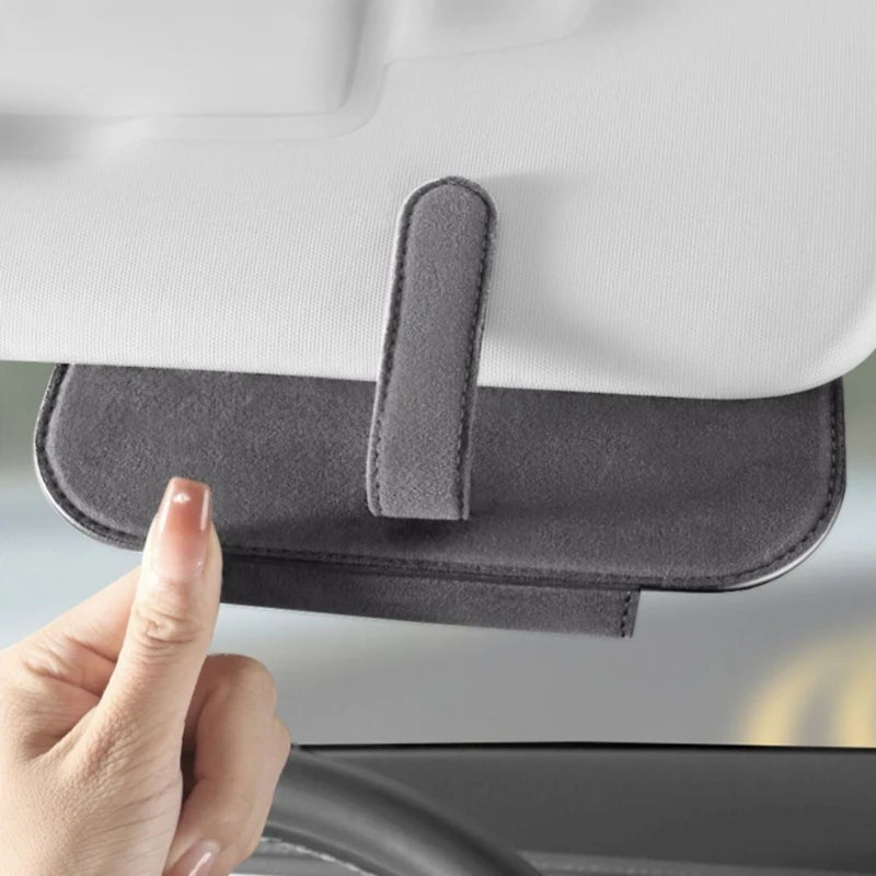 Car Sun Visor Glasses Holder Premium Leather Sunglasses Protective Box Card Ticket Organizer Auto Eyeglasses Storage Case
