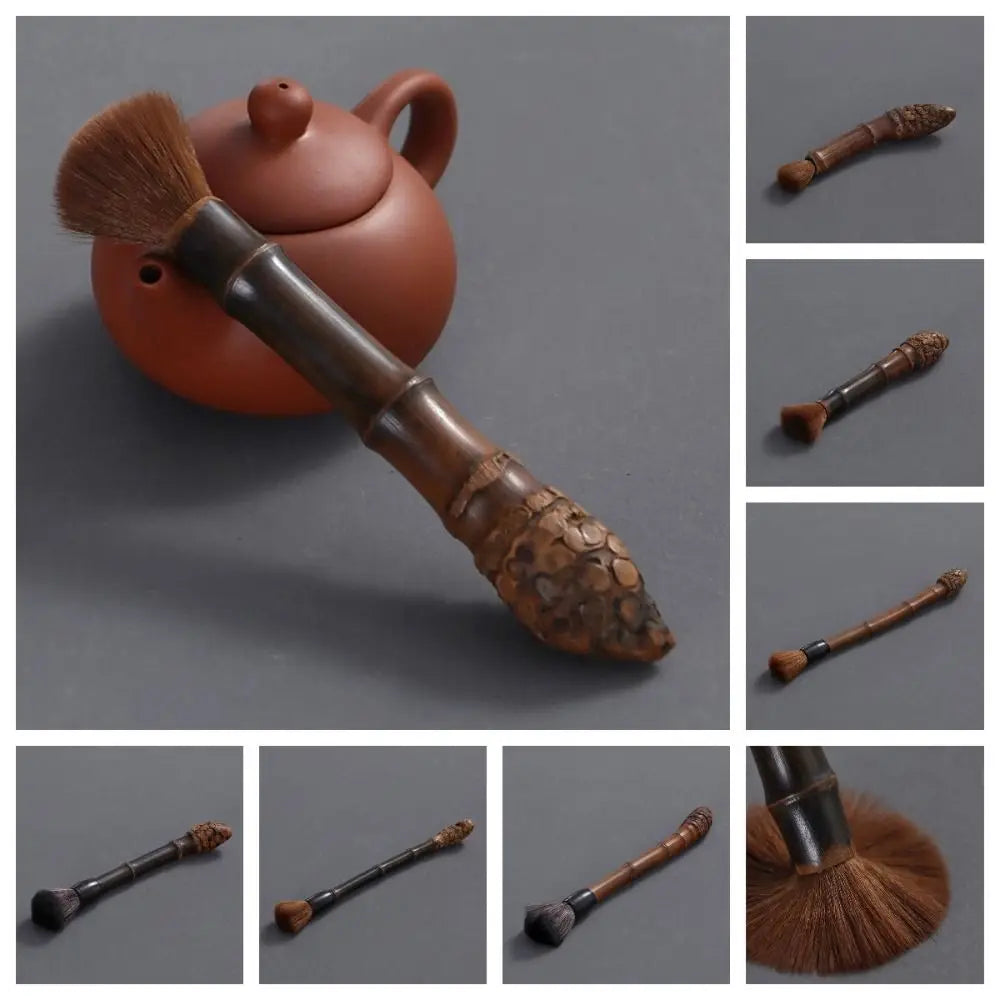 Vintage Carbonized Bamboo Root Teapot Pen Long Handle Easy To Clean Teaware Cleaning Brush Chinese Style Portable Tea Brushes