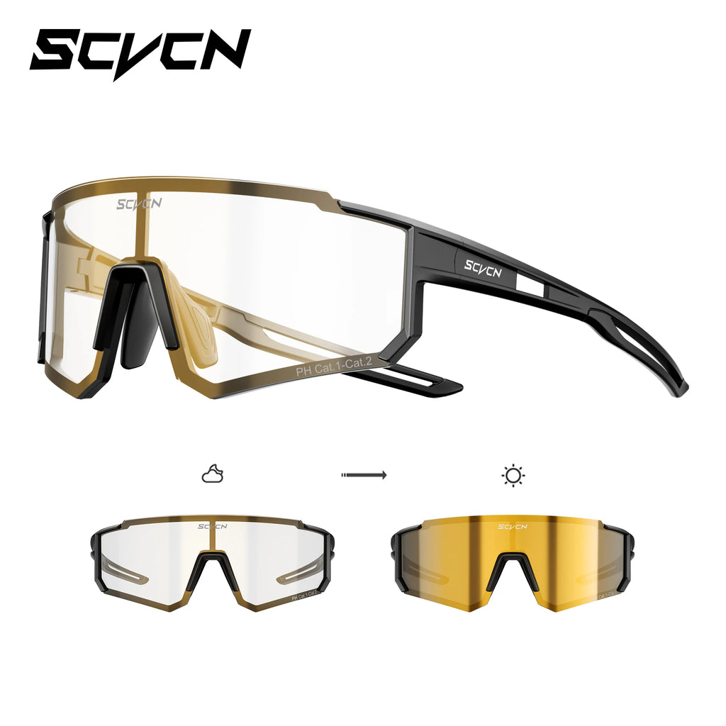 SCVCN UV400 HD Photochromic Hiking Glasses Sports Sunglasses Outdoor Road Fashion Cycling Glasses Windproof MTB Bike Sunglasses