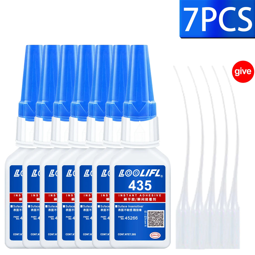 435 Extra Strong Super Glue Instant Quick-Drying Cyanoacrylate Adhesive for Leather Rubber Wood Metal Slime Bond Liquid Glue Too