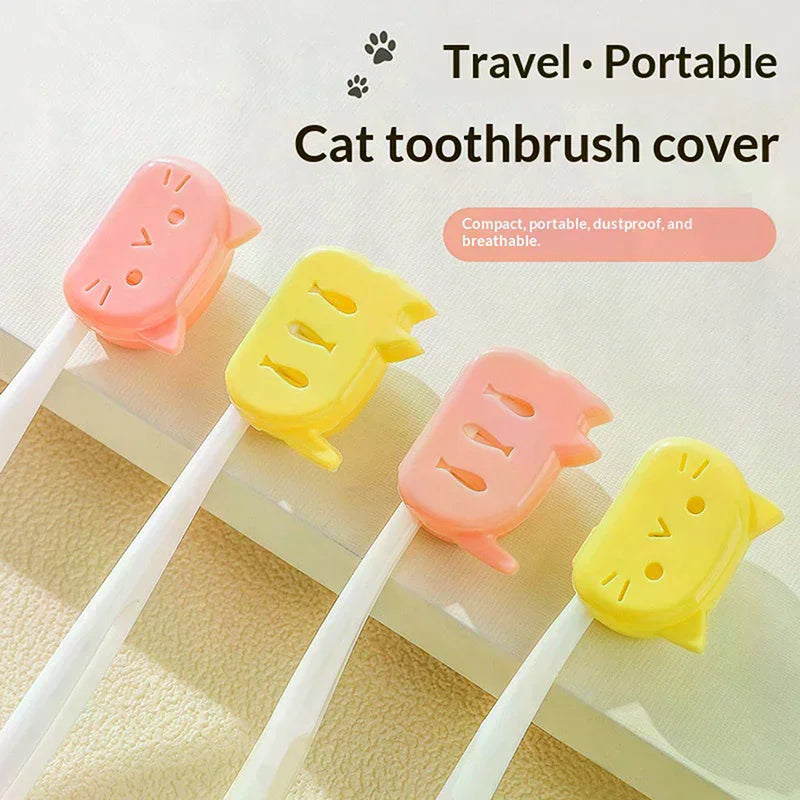 4pcs Cat Shape Travel Toothbrush Head Covers Toothbrush Protector Cap Case Protective Portable Plastic Clip For Household Travel