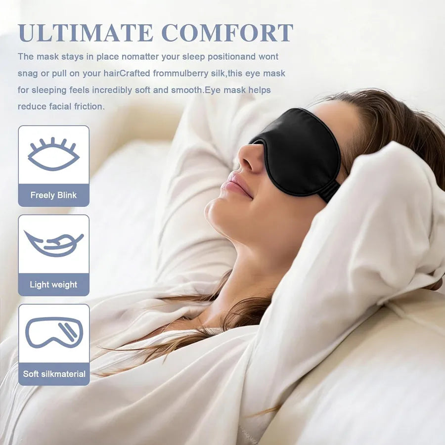 3/1Pcs Anti-Aging Silk Sleeping Mask Double Layer Filled Elastic Band, Soft Light Block Eye Shade with Free Earplugs for Rest