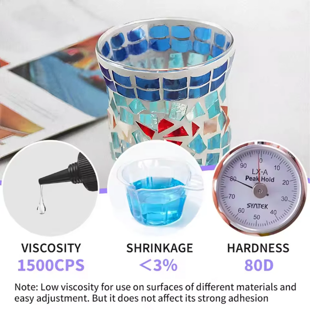 Strong UV adhesive for fast bonding and curing, 50 g UV resin with flashlight for glass, jewelry bonding and DIY glass repair.