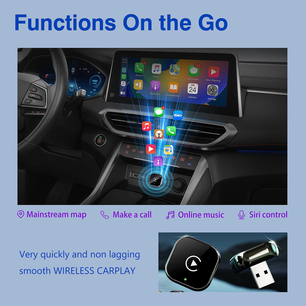 Pionray 2in1 Wireless CarPlay Dongle Wireless Android Auto Adapter Plug & Play For Car With Wired CarPlay/Android Auto