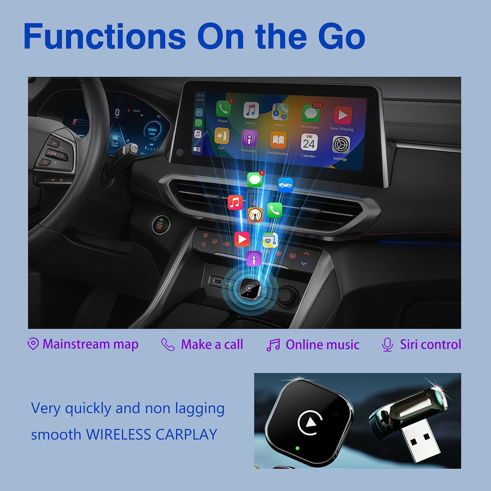Pionray 2in1 Wireless CarPlay Dongle Wireless Android Auto Adapter Plug & Play For Car With Wired CarPlay/Android Auto