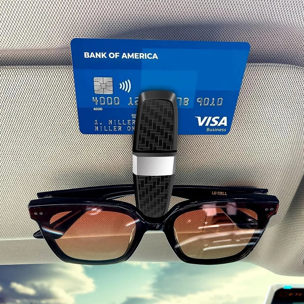 Ticket Card Receipt Clipboard Fastener Glasses Holder Carbon Fiber Car Sun Visor Sunglasses Clip 180 Degree Rotational Double Ended Mount Auto Interior Storage Organizer Accessories Tools