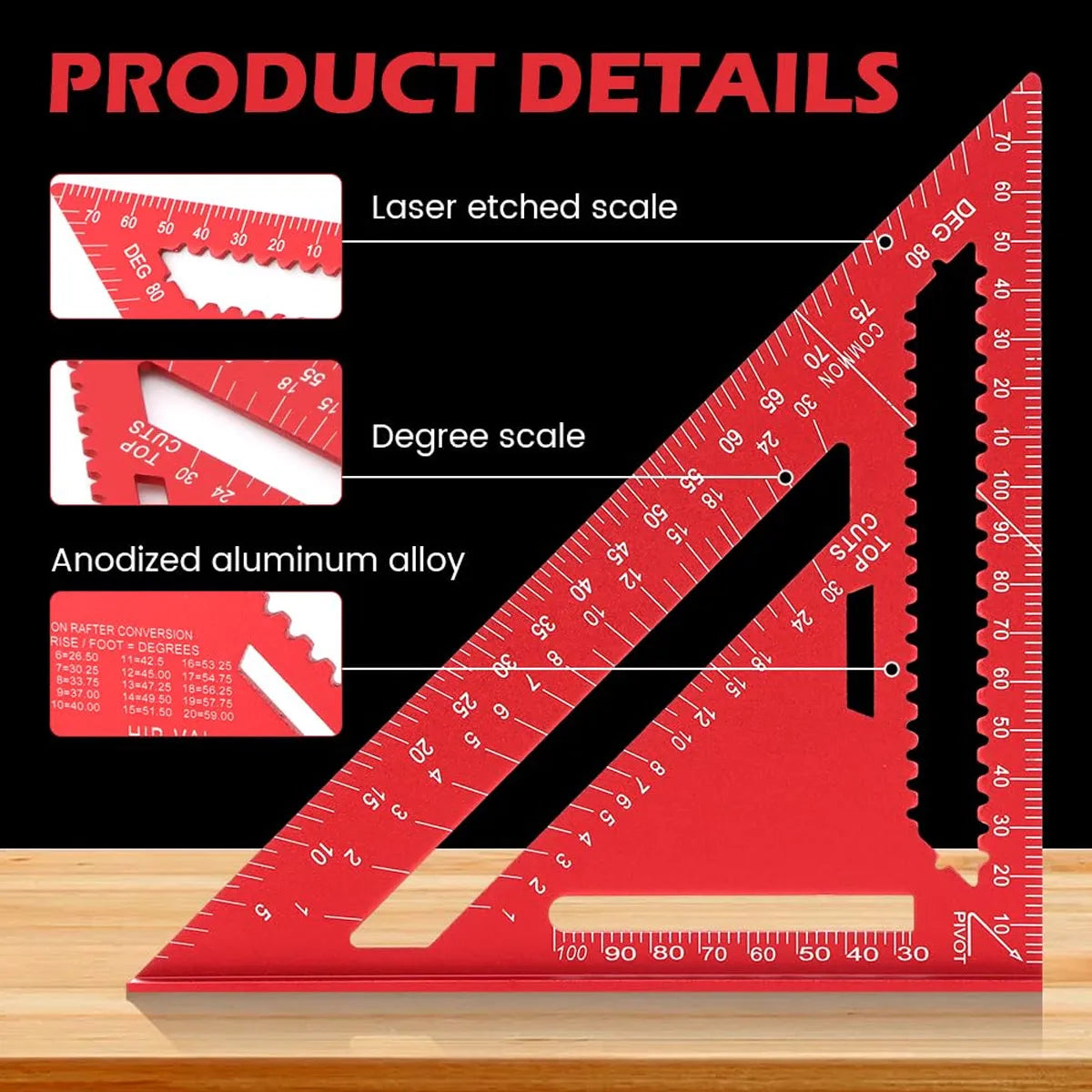 7/12 Inch Metric Aluminum Alloy Woodworking Triangle Ruler High Precision Angle Protractor Marking Gauge Carpenter Tool