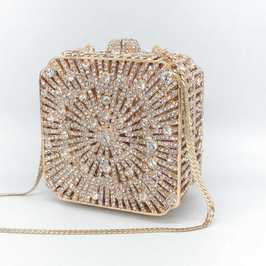 Women Clutch Bag Small Square Box, Full Cover Rhinestone Crystal Evening Bag, Handmade Bridal Party Wedding Prom Dinner Purse
