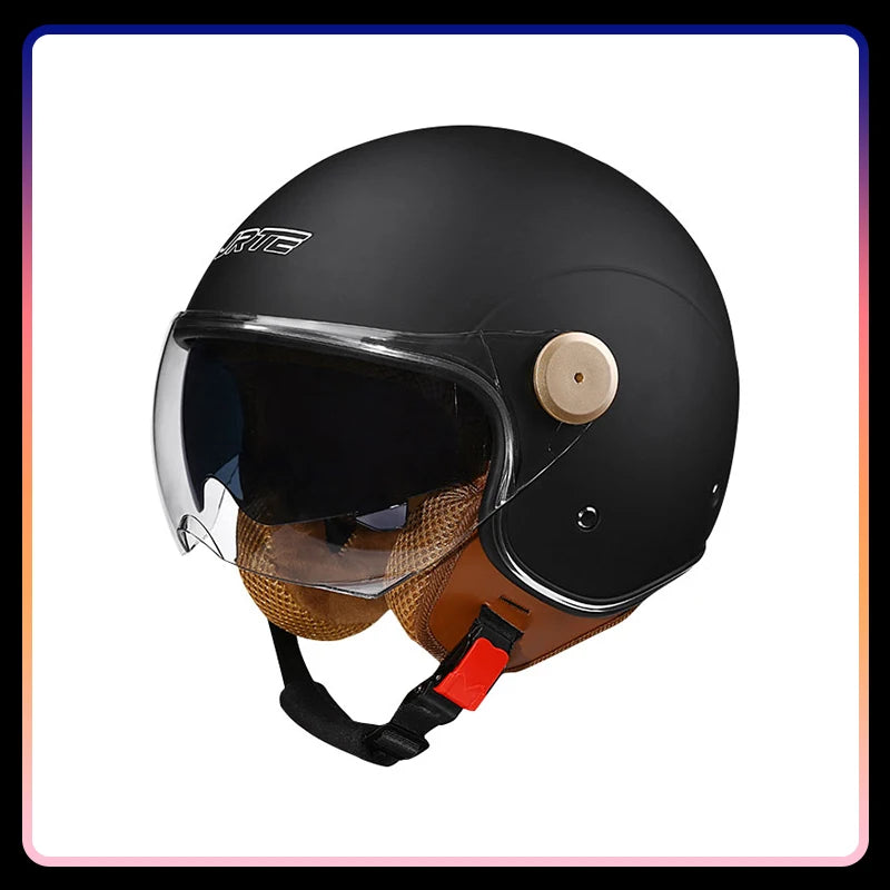 Dual Lens Open Face Motorcycle Helmets DOT ECE Vintage Jet Moto Helmet Double Visor Retro Men Women 3/4 Open Half Helmet