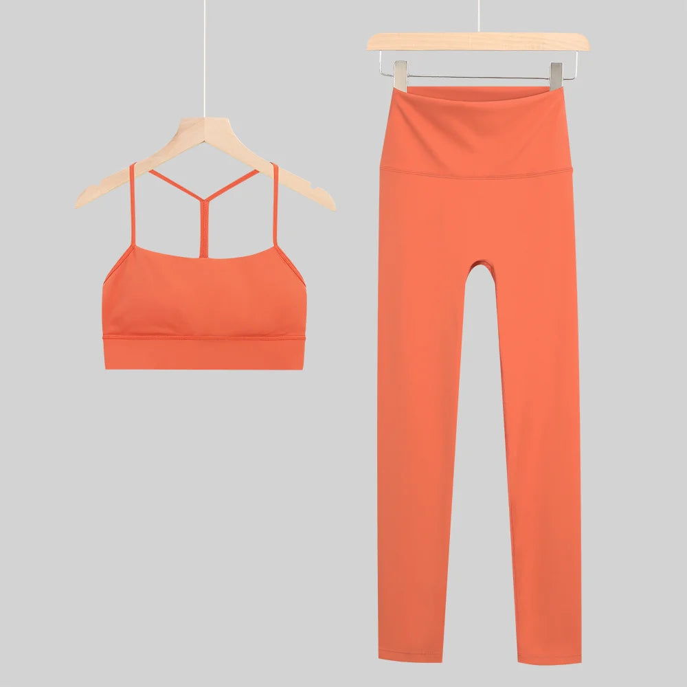 New Yoga Women Vest Gym Top Y-shape Bra Set Comfortable Running Fitness Cropped Pants Sportswear