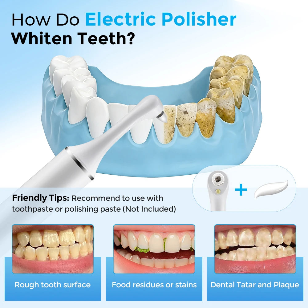 Electric Tooth Polisher Teeth Whitening Cleaner 5 Speed Modes 6 Brush Heads With LED Light Dental Tartar Remover Teeth Clean