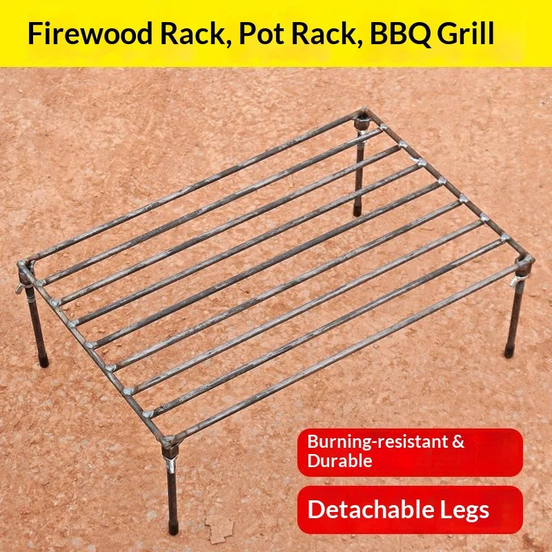 Outdoor Firewood Pot Rack Picnic Barbecue Smoked Bacon Detachable BBQ Rack for Camping And Gardening