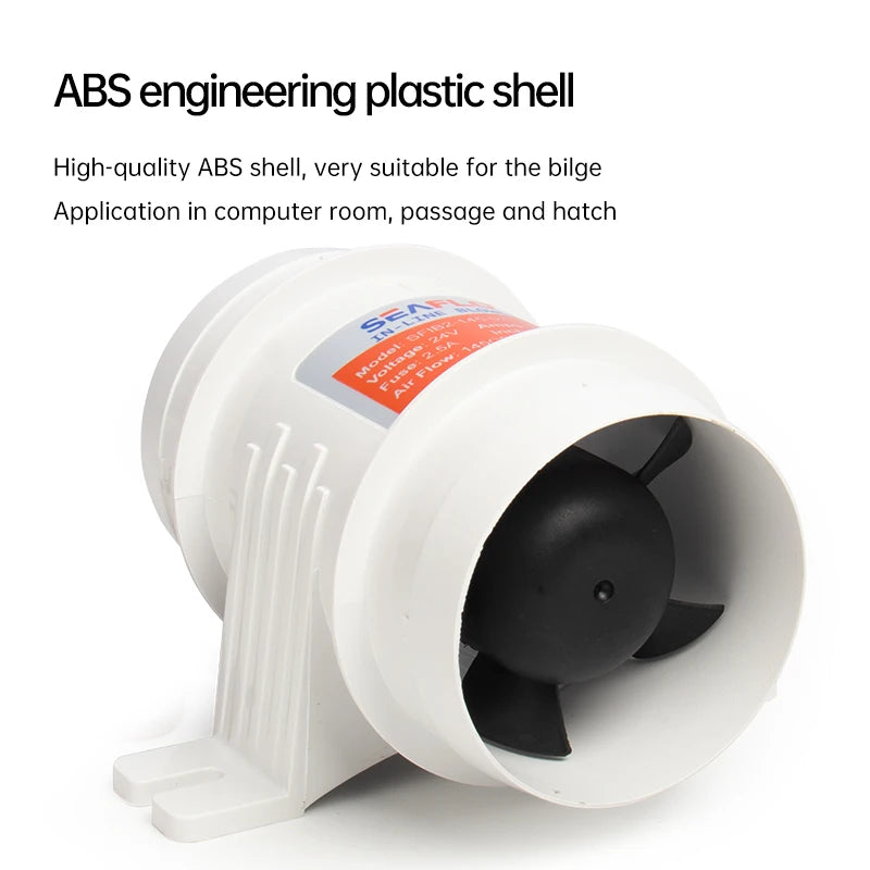 12V/24V 40A ABS Quiet Air Blower Water Resistant High Air Flow In-Line Blower Marine Bilge Boat Blower Motor Plastic