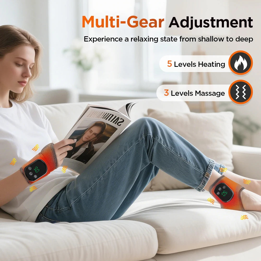 Heated Wrist & Foot Massager for Home Comfort Cordless Hand Wrist Wrap with 5 Heat & 3 Vibration Modes Ankle Massager Belt
