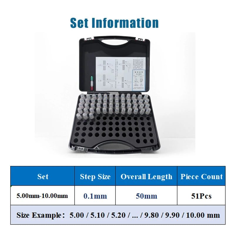 High Precision Pin Gauge Set Within 10mm, Step 0.01/0.05/0.1mm, GCr15 Steel, Small Size Tool for Hole Measurement, Customizable