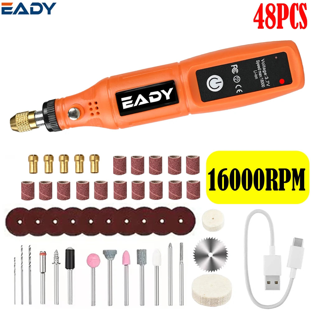 EADY Multifunctional USB Electric Rotary Tool, Mini Drill & Engraving Kit, Cordless DIY Hand Tools – Perfect for Sanding