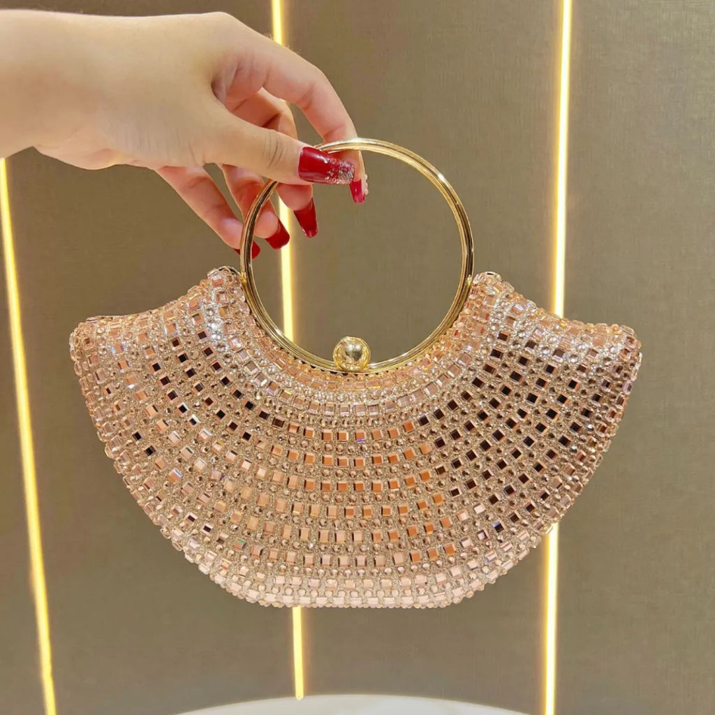 Elegant Diamond Embedded Women's Evening Bag Luxury Full Diamond Design Party Wedding Handbag Wallet Mobile Pocket Crossbody Bag