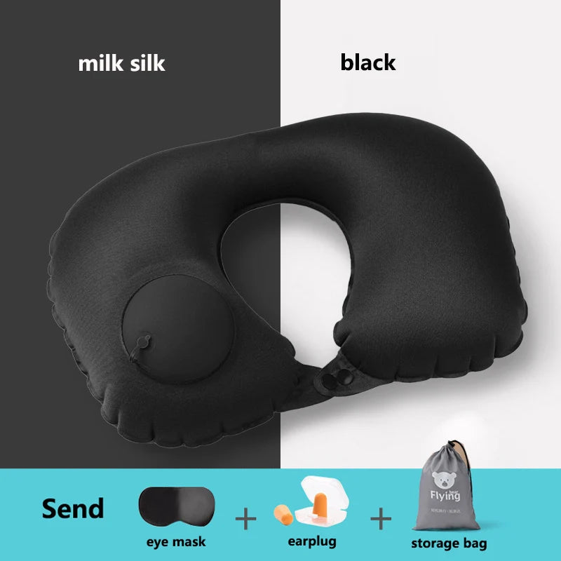 New Outdoor Camping Inflatable U-shape Pillow Comfort Neck Support Milk Silk & Flocked Travel Pillow for Car Plane And Home Use