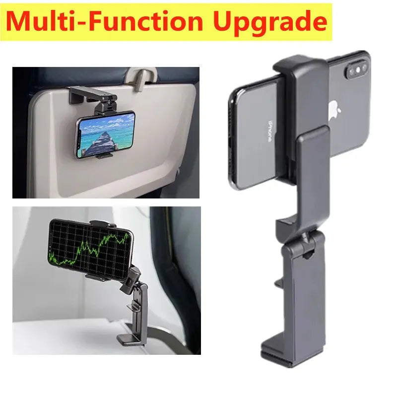 Portable Seat Back Phone Holder–Foldable 360° Rotating Mount for Airplane, Train, Bus Travel, Desk Stand for Mobile Video&Calls