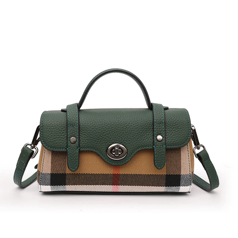 Aidrani  Classic plaid single shoulder crossbody bag, canvas patchwork cowhide mini bag