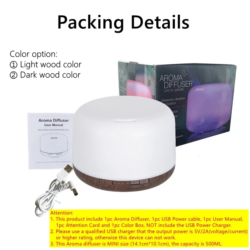 500ML Air Humidifier Essential Oil Diffuser Aroma Diffuser With Colorful Night Lights USB Humidifier Mini-Size Humidifier