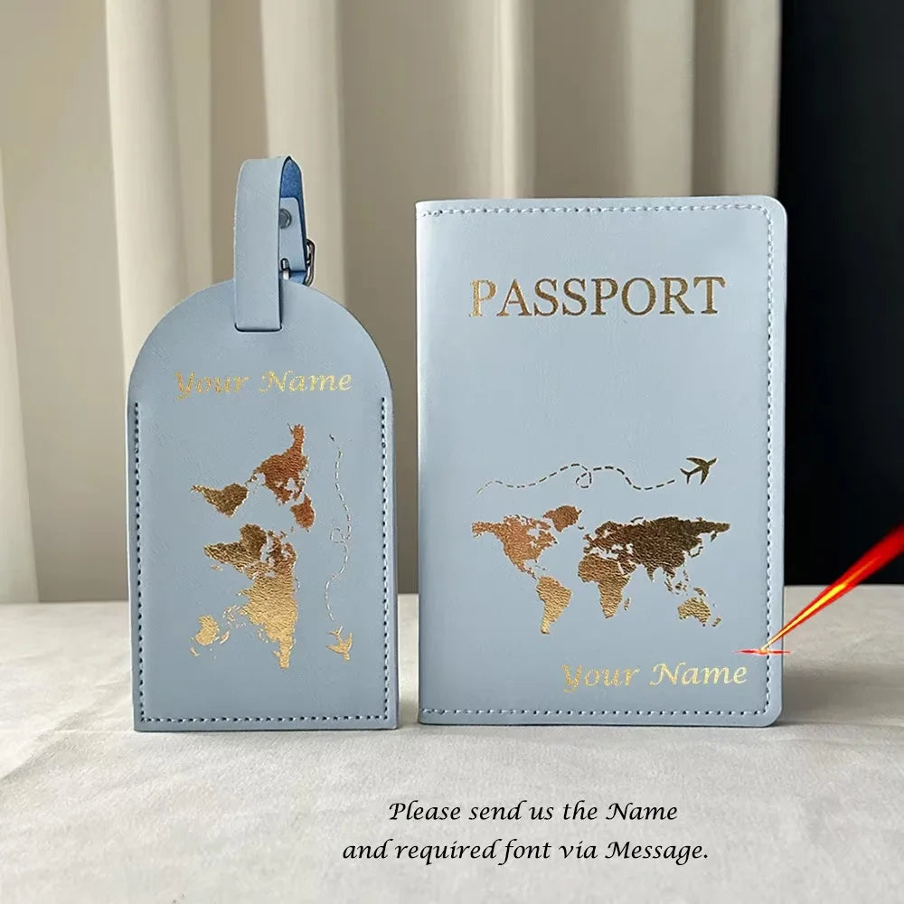 Personalised Passport Cover EU Map Cute Map Passport Case with Luggage Tags Travel Wallet Organizer Travel Accessories