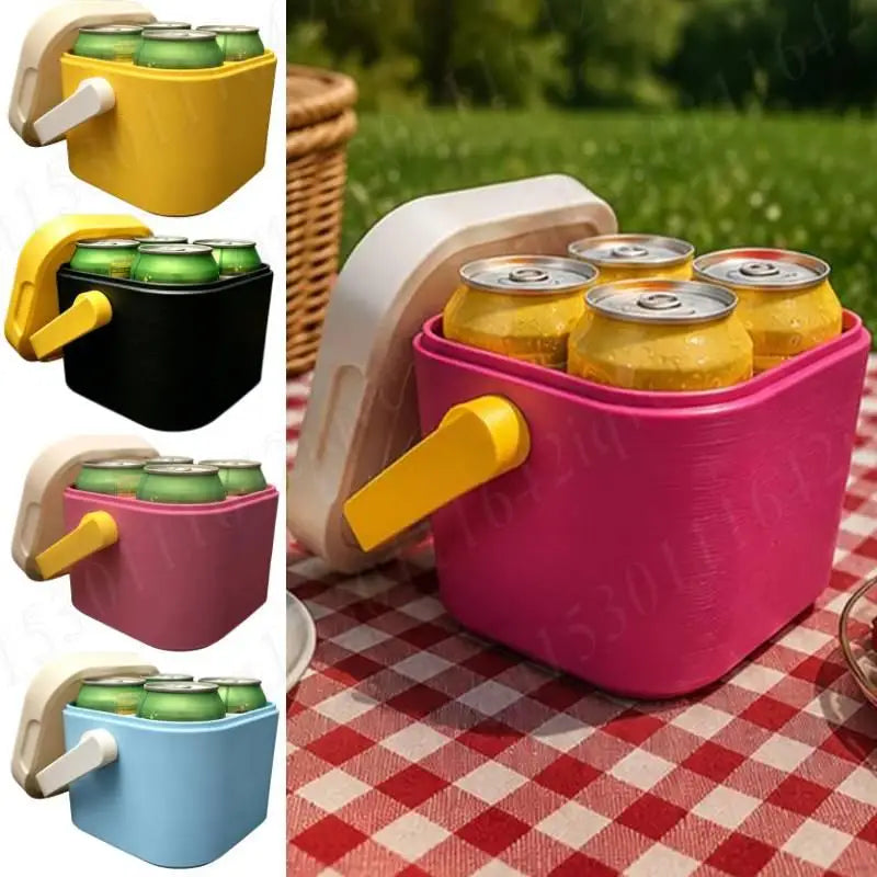 4 Can Drink Cooler Leak-proof Portable Beverage Box with Lid and Handle Lightweight Fridge for Beach Outdoor Road Travel Party