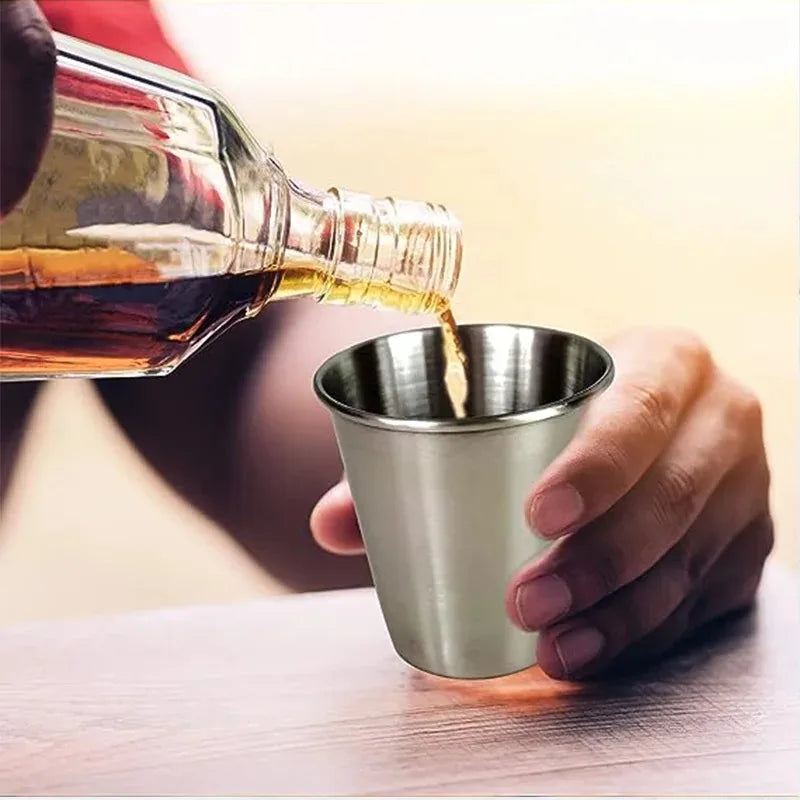 4-Piece Stainless Steel Water Glass with Black Leather Carrying Case Outdoor Camping Practical Travel Whiskey Wine Glass