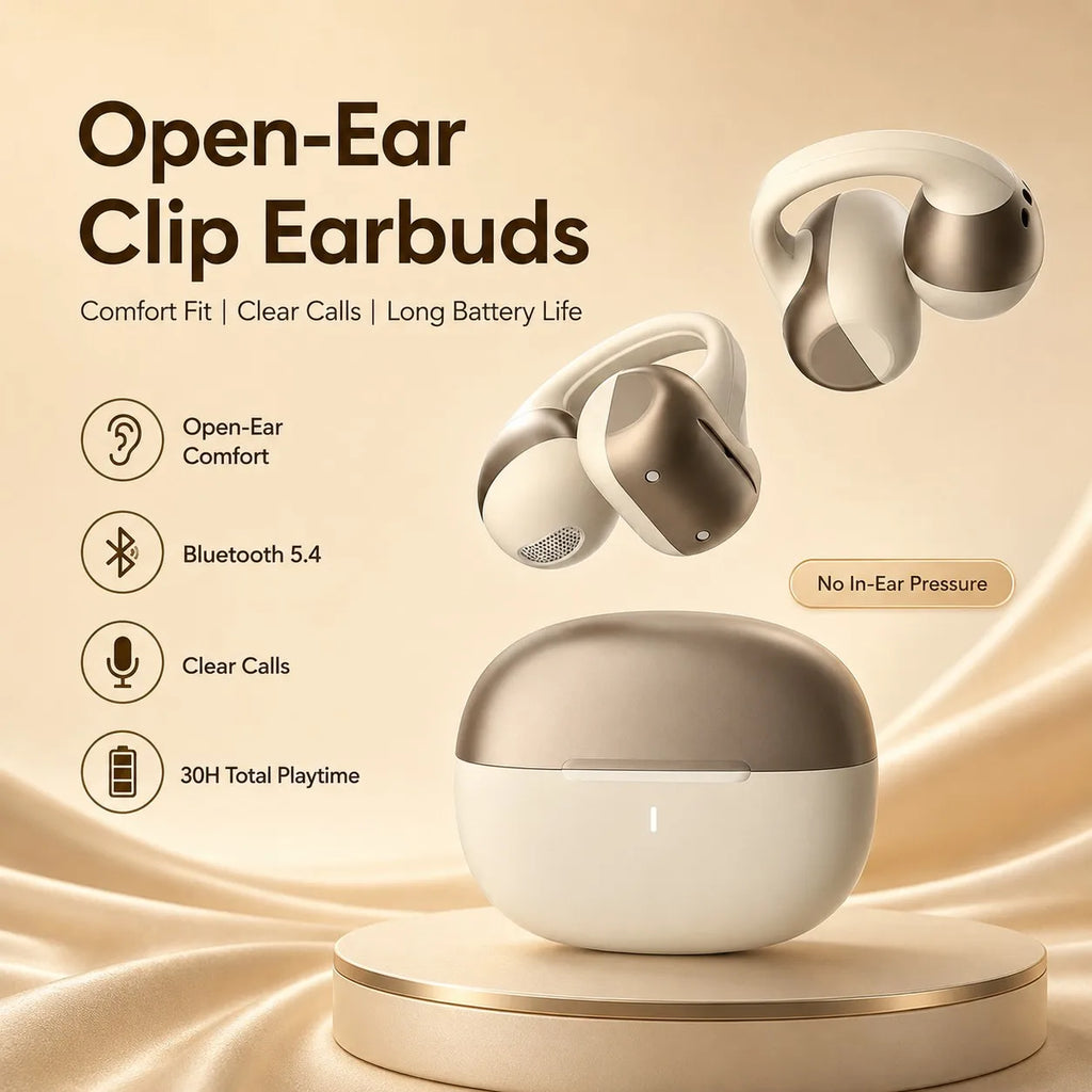 Open Ear Clip Earbuds Bluetooth 5.4 Wireless Headphones 5H Playtime 5g Lightweight for Sports Cycling Commute
