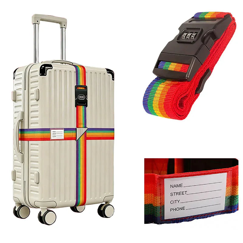 Nylon Cross Luggage Straps with Name ID Card Adjustable Bundling Packing Baggage Belt Password Lock Anti-lost Travel Accessories