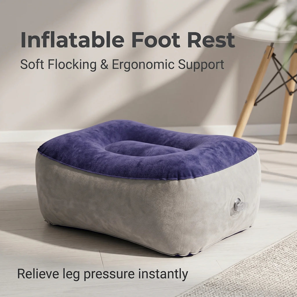 Inflatable PVC Footrest Pillow Air Cushion for Travel Office Home Leg up Relaxing Foot Rest under Desk Support