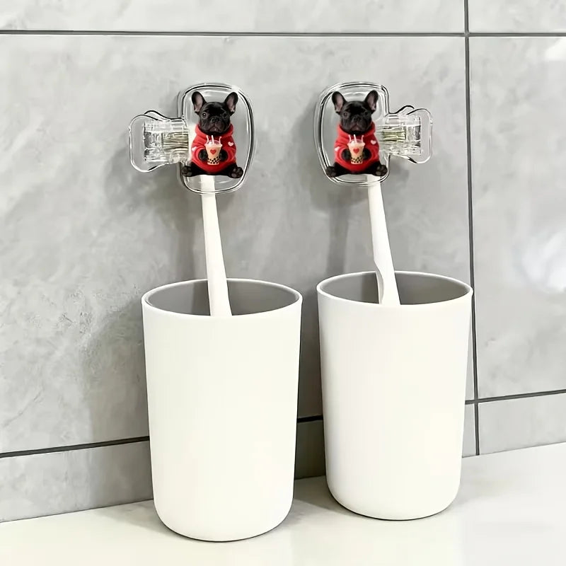 2pcs French Bulldog Portable Dustproof Odorless Toothbrush Case Ventilation Holes to Keep The Brush Heads Clean And Dry Gift