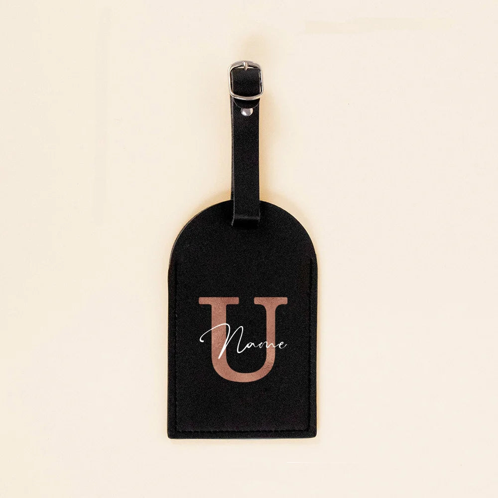 Personalised Initial with Name Monogram Luggage Tag PU Leather for Suitcase Baggage Handbag Tags Travel Bag Label Tag Best Gift