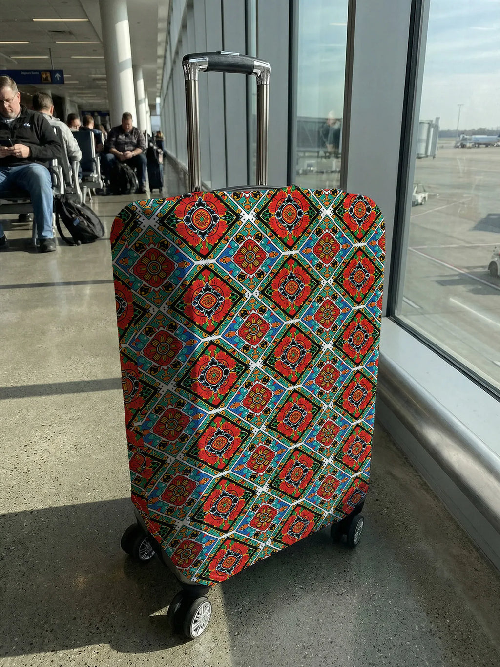 Bohemian Colorful Geometric Floral Print Luggage Cover, Suitable for 18-32 Inch Luggage Cover, Luggage Handle Glove, Travel Acce